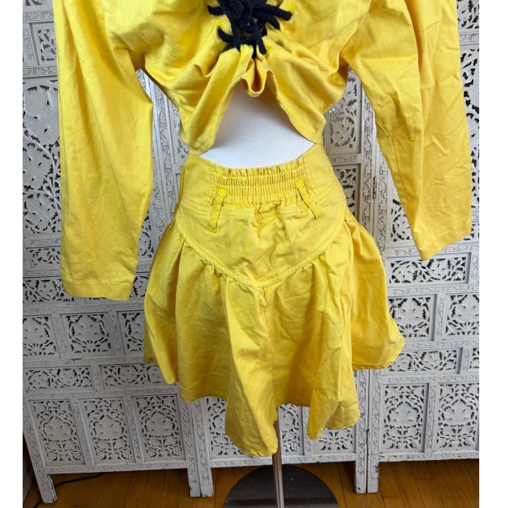 Vtg Yellow Denim Blazer & Skirt Set Sz S/M Retro 80's Preppy Twee‎ Indie